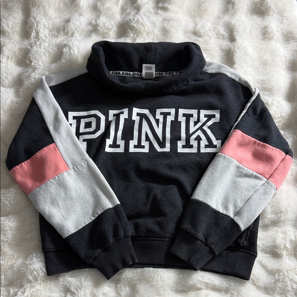 Victoria's Secret PINK Cowl Neck Gray, White & Pink Sweatshirt 2017